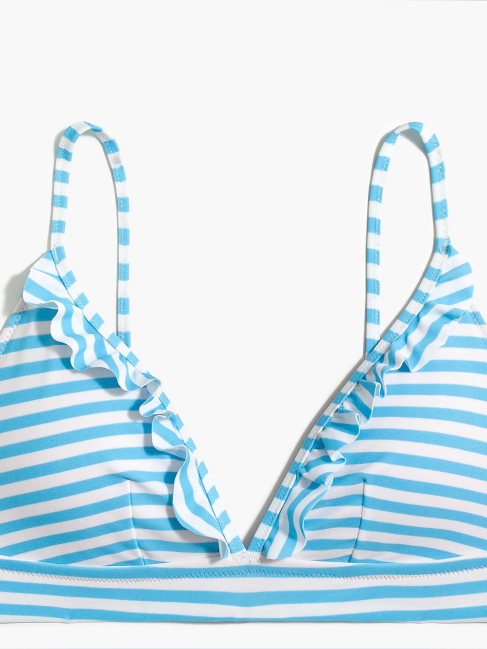 J. Crew Blue & White Striped Bikini Top with Ruffle Trim